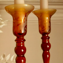 A Pair of Mid Century Modern Art Glass Amber Glass Candle Holders