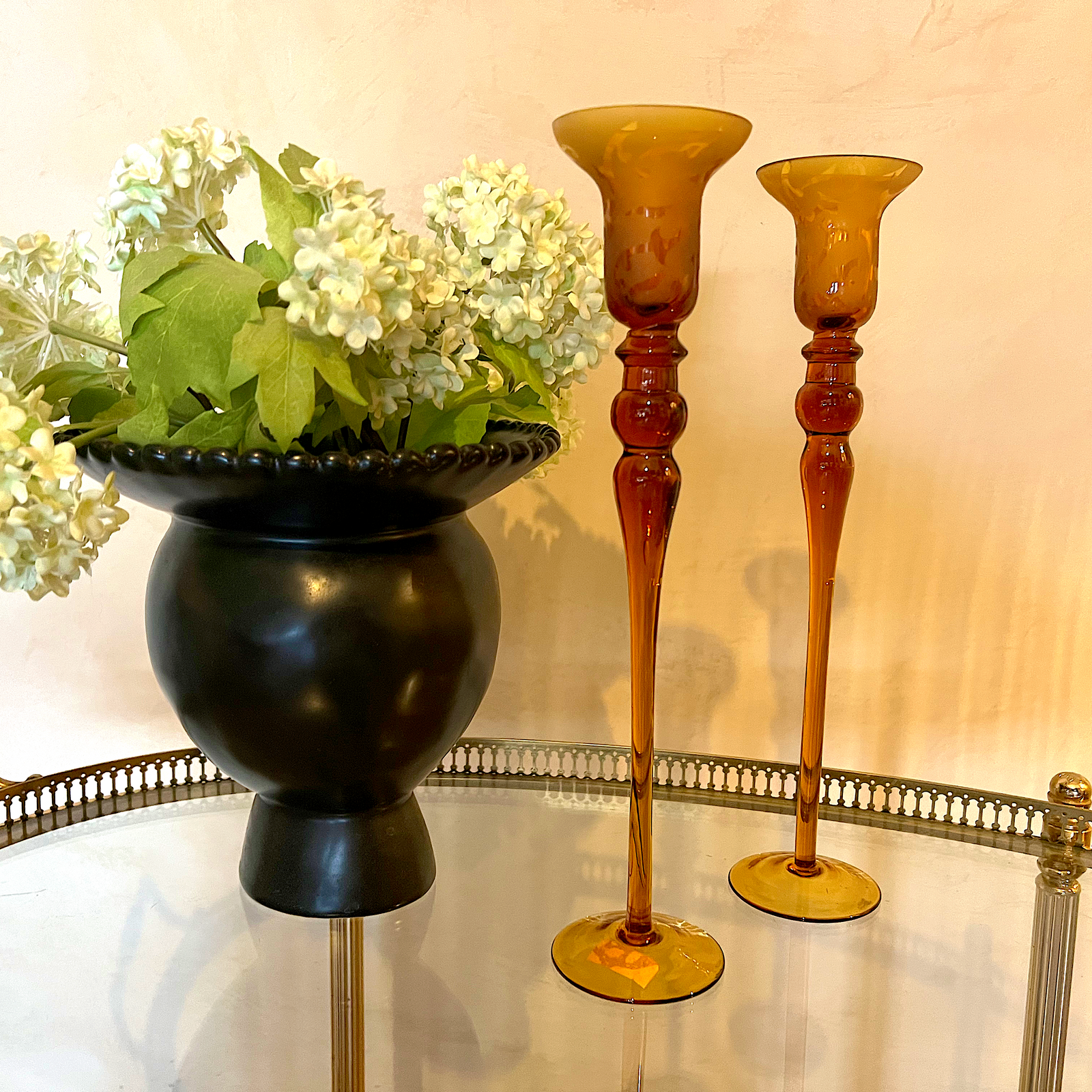 Amber Vintage Art Glass Candle Holders