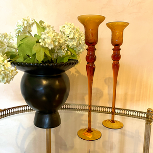 Vintage Amber Art Glass Candle Holders