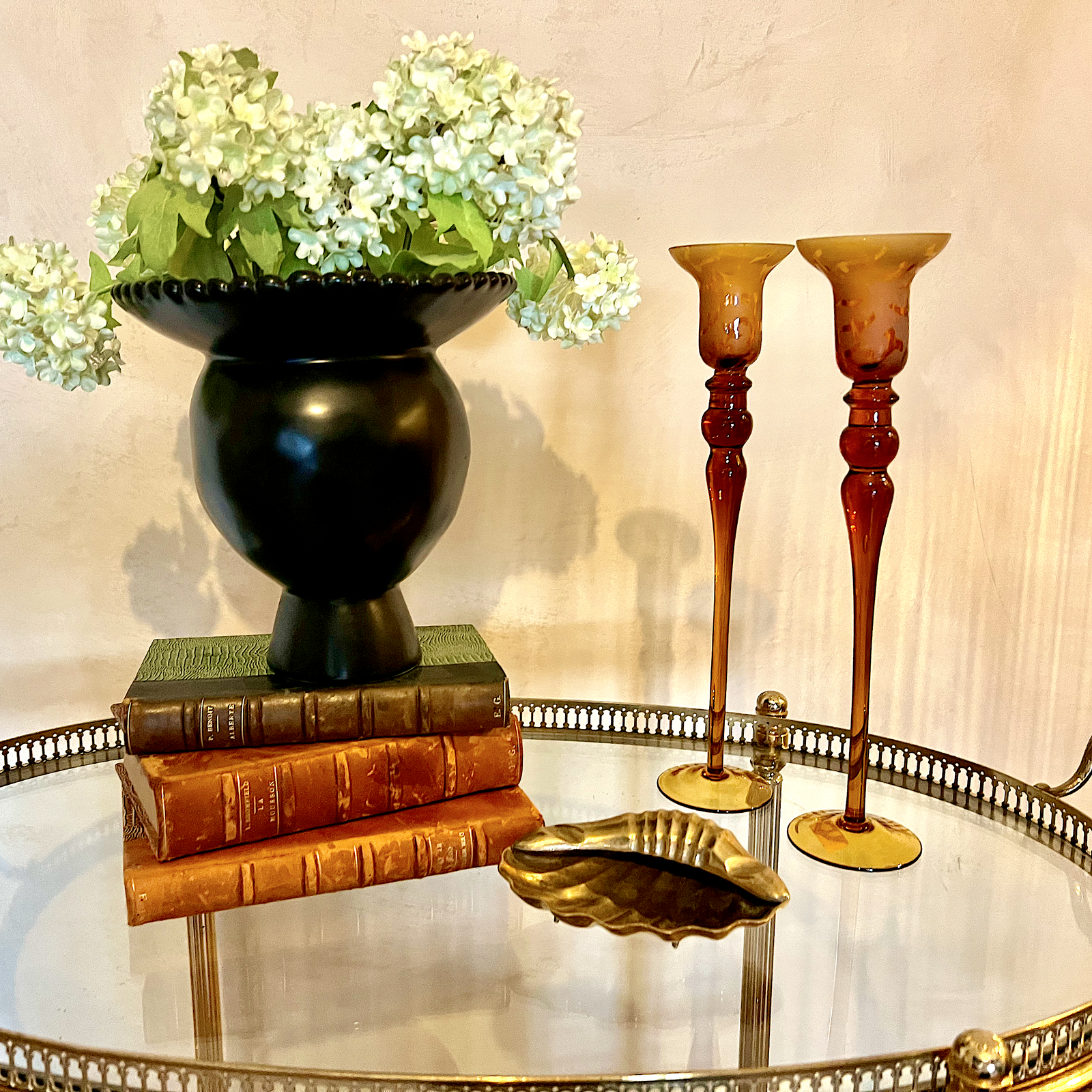 Amber Vintage Art Glass Candle Holders