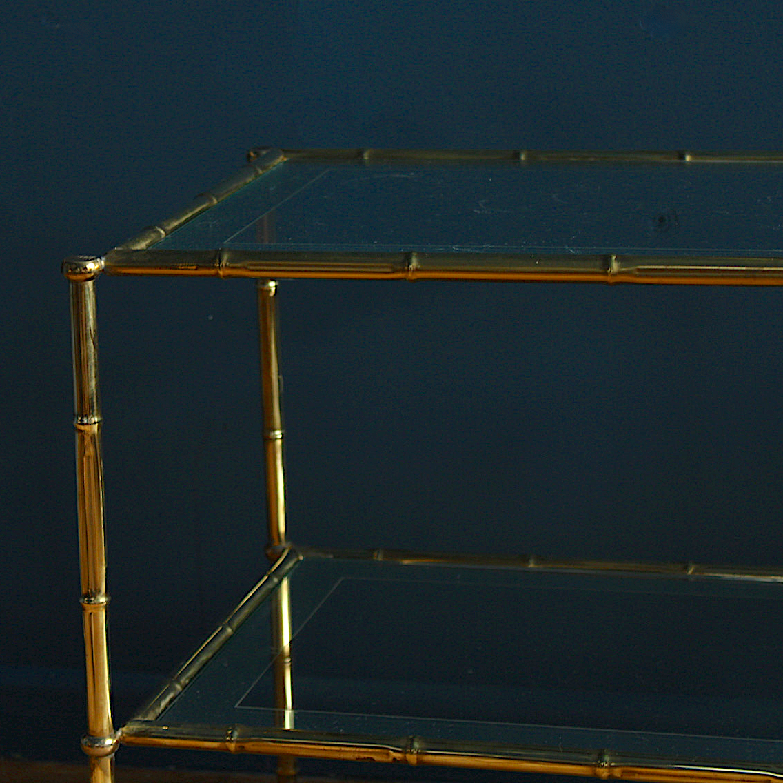 Mid Century Brass Faux Bamboo and Mirrored Glass Side | Accent | Sofa Table