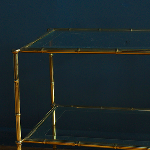 Mid Century Brass Faux Bamboo and Mirrored Glass Side | Accent | Sofa Table