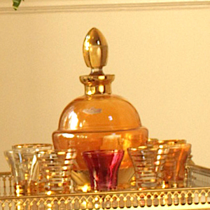 Pretty Belgian Amber Decanter & shot Glasses by Arlecchino RB