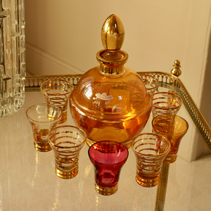 Pretty Belgian Amber Decanter & shot Glasses by Arlecchino RB