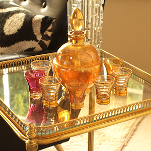 Pretty Belgian Amber Decanter & shot Glasses by Arlecchino RB