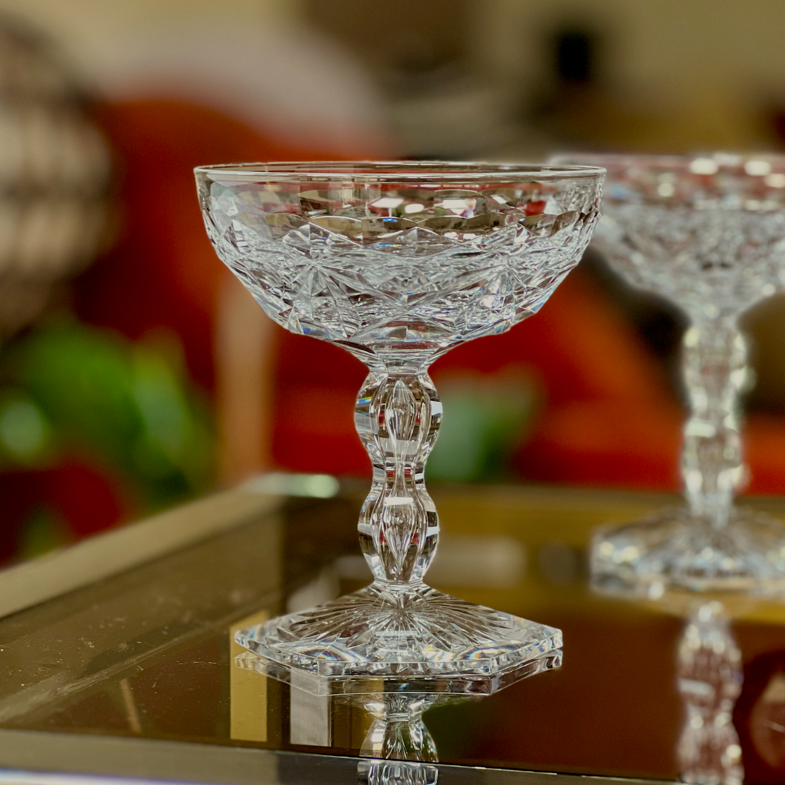 Crystal Champagne Coupes Beautiful Belgian Cut Crystal