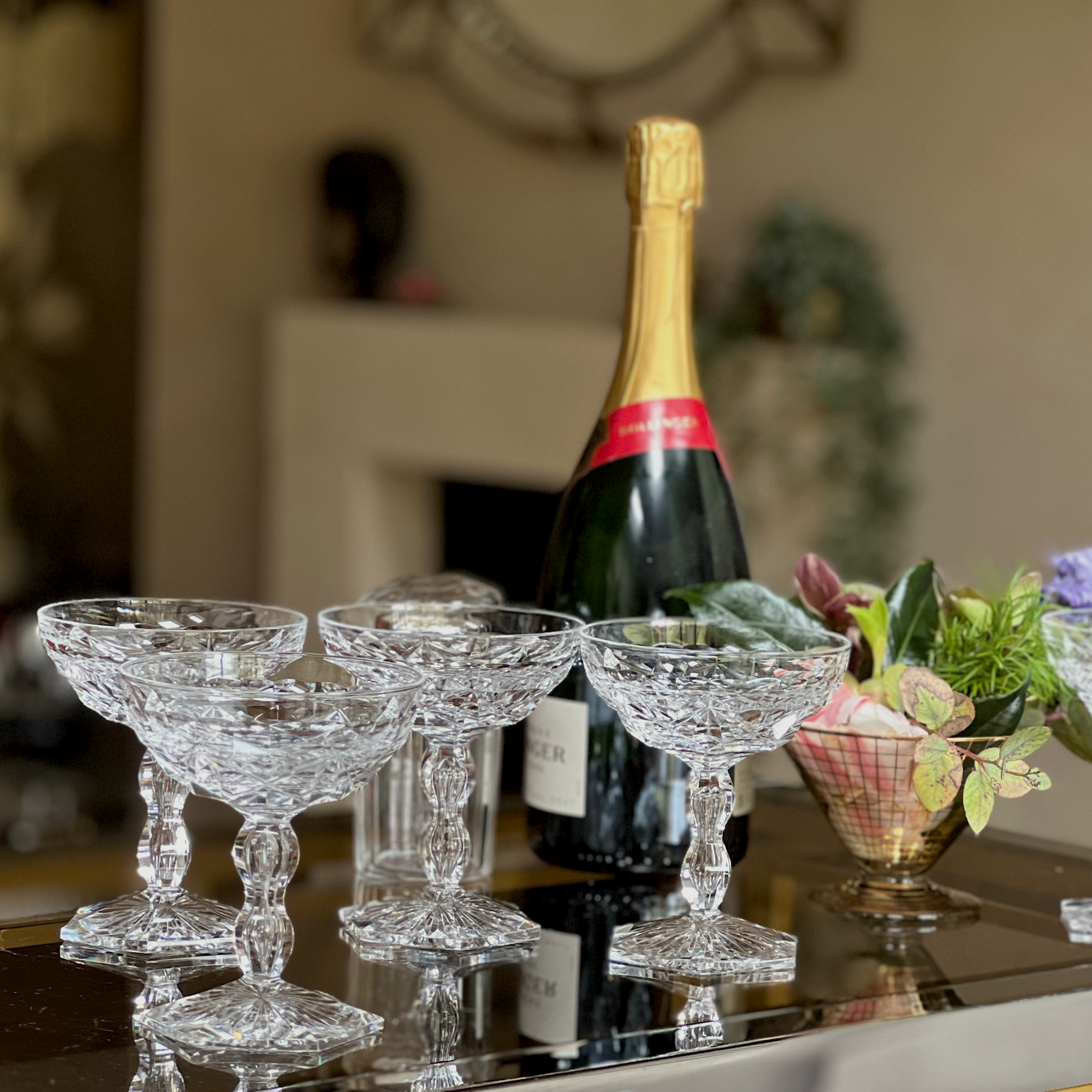 Crystal Champagne Coupes Beautiful Belgian Cut Crystal