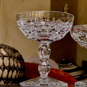 Crystal Champagne Coupe Deep Cut Patterns with Curved Stem