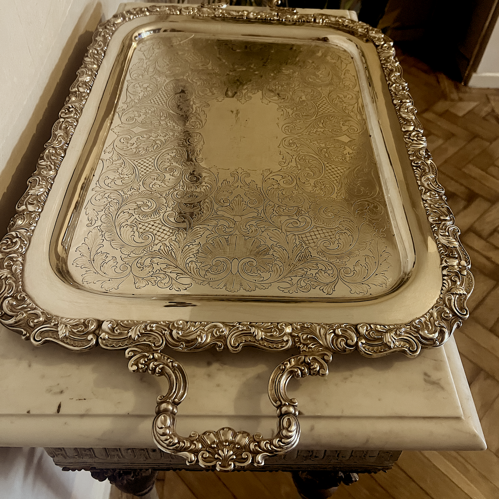 Decorative Large Silver Serving Drinks Tray
