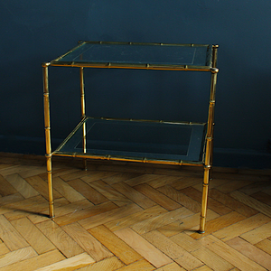 Mid Century Brass Faux Bamboo and Mirrored Glass Side | Accent | Sofa Table