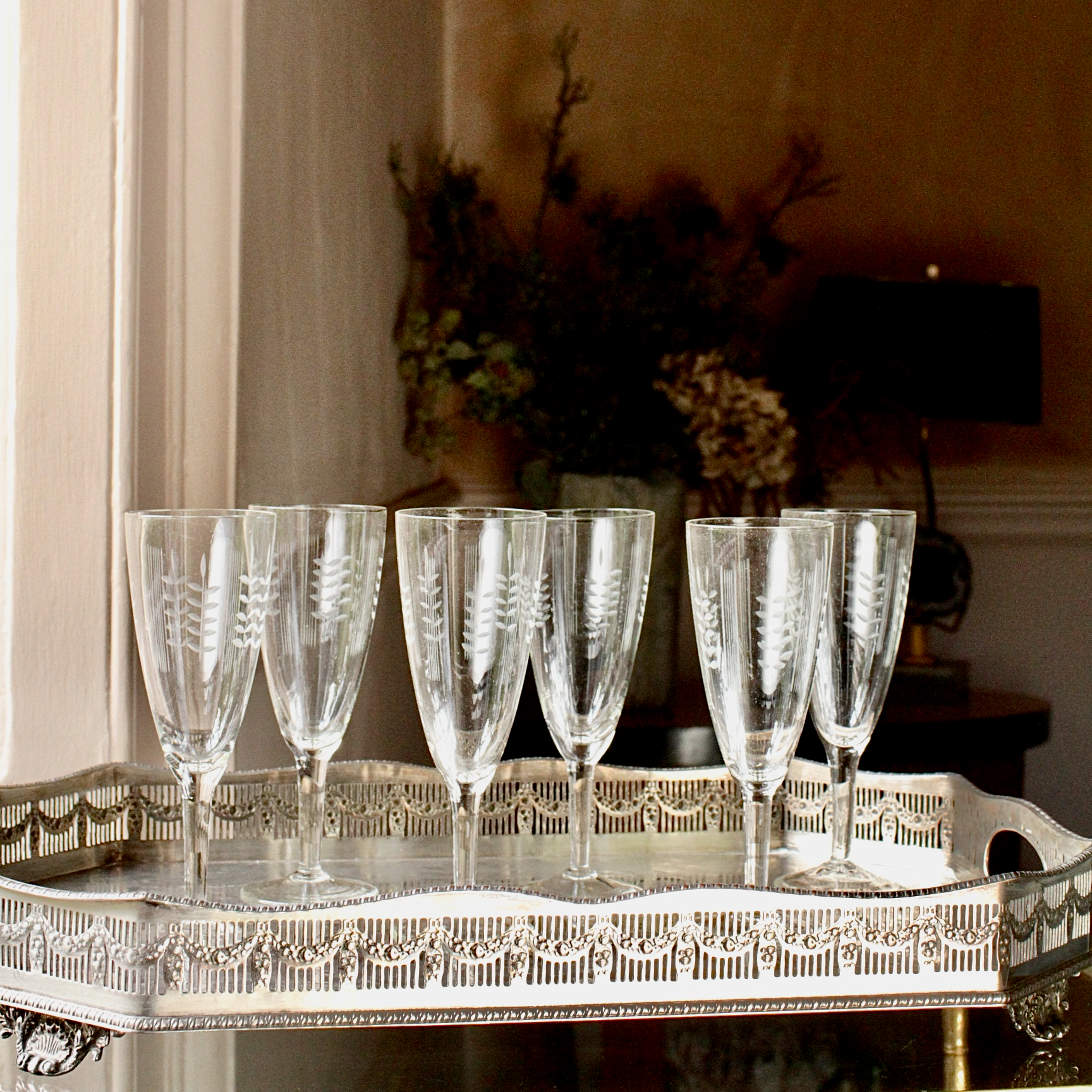 French Etched 50's Champagne Flutes