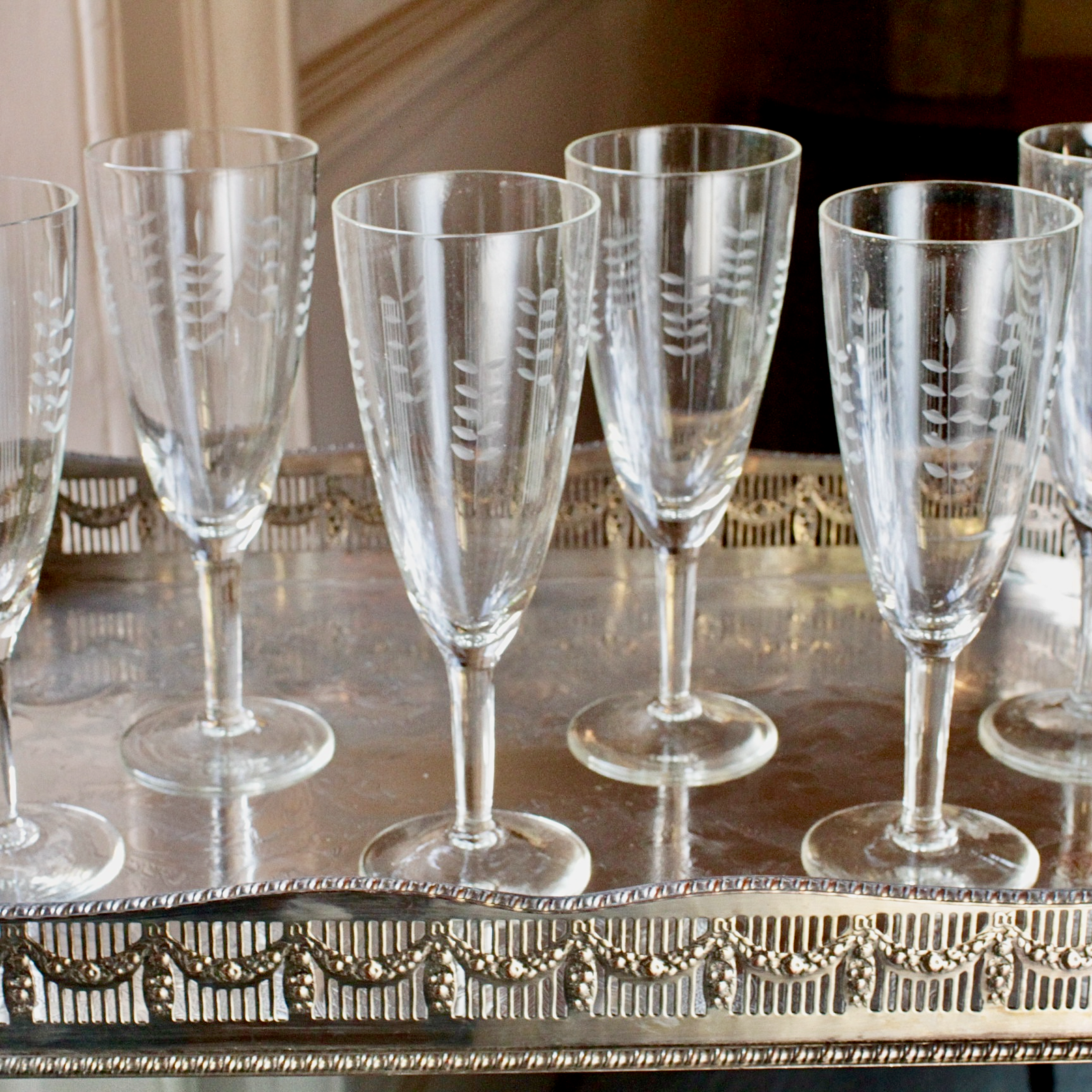 French Etched 50's Champagne Flutes