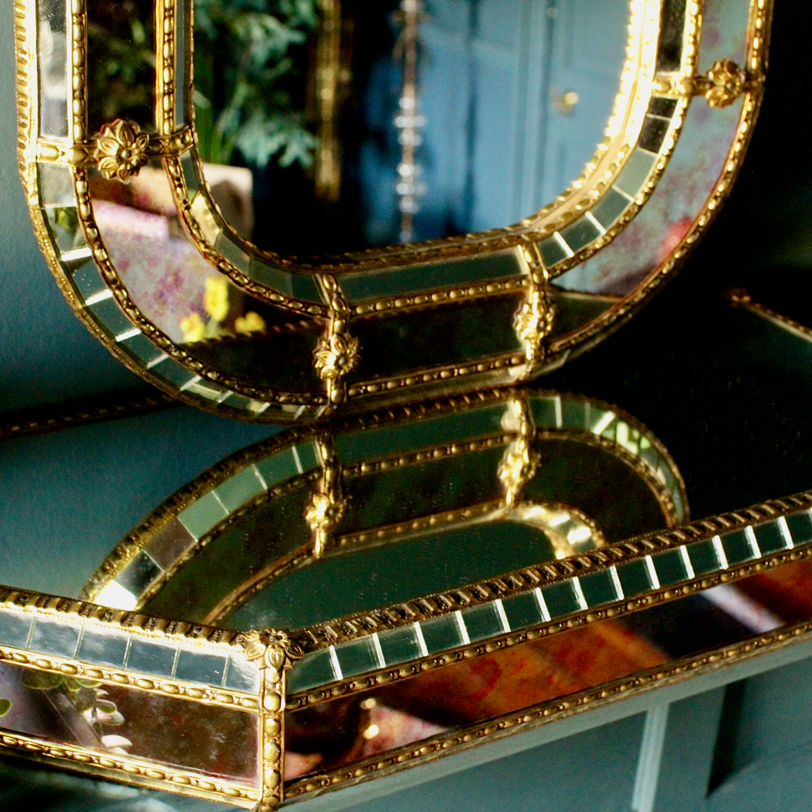 Gorgeous Belgian Faux Foxed Gilt Mirror and Console Shelf