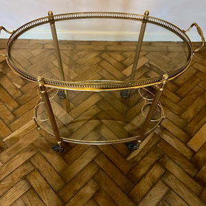 Gold Brass French Mid Century Tray Drinks Trolley