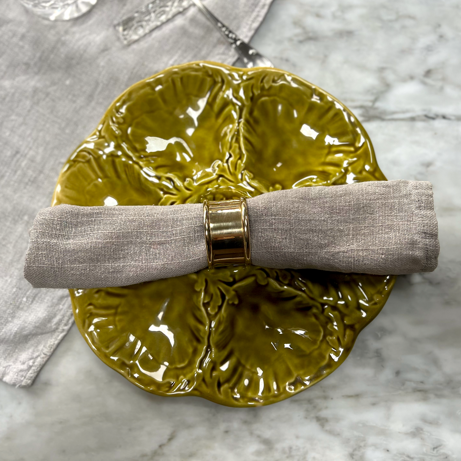 French Green Khaki Gien Oyster Plates