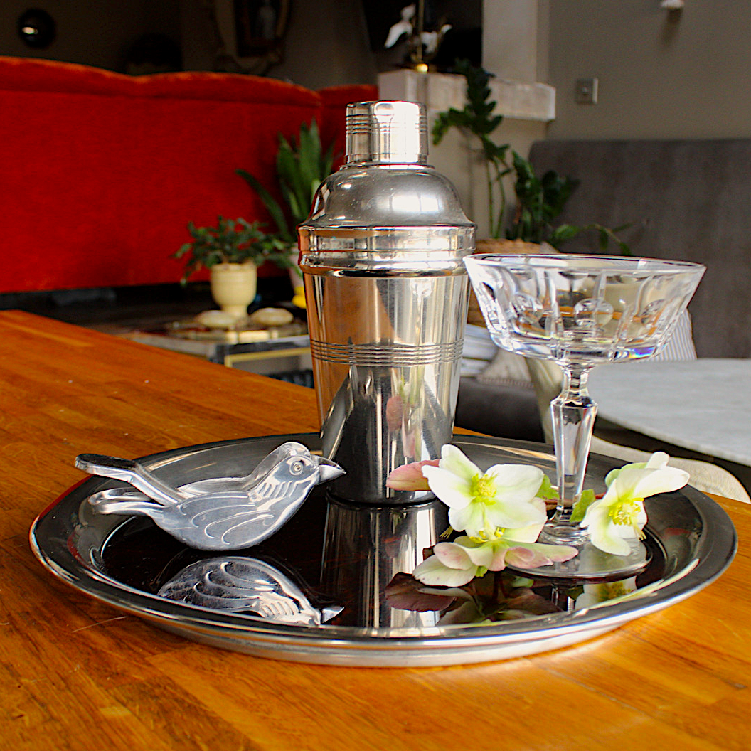 Superb Mid  Century Faux Tortoiseshell and Silver Round Drinks Tray by Guzzini