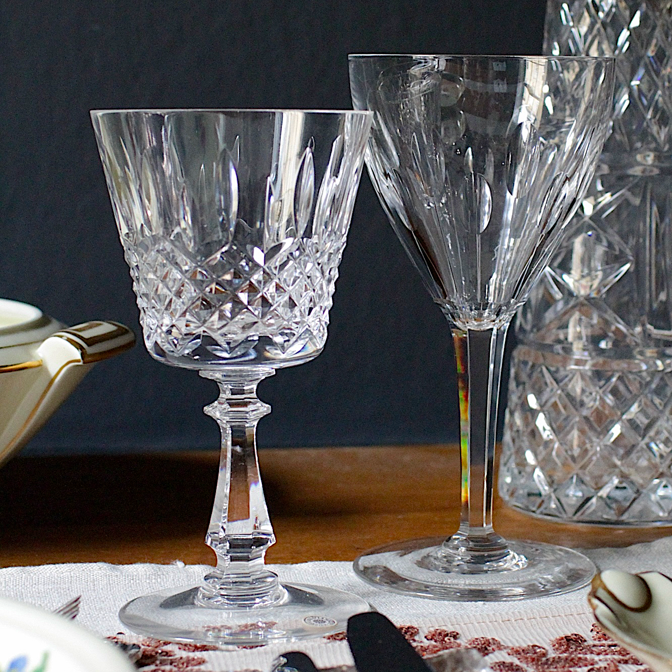 Crystal Cut Wine Glasses by Val Saint Lambert 'Heidleberg'