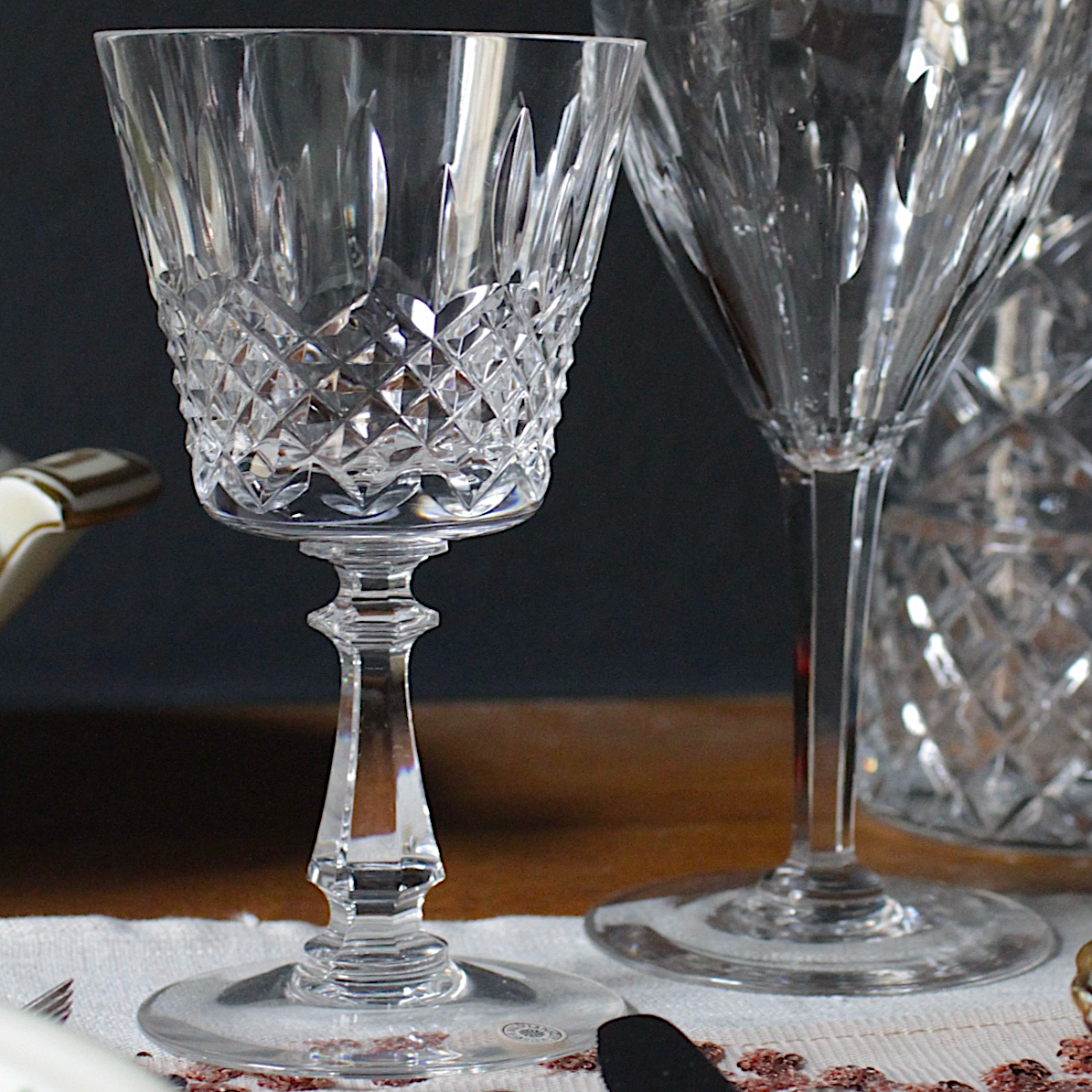 Crystal Cut Wine Glasses by Val Saint Lambert 'Heidleberg'
