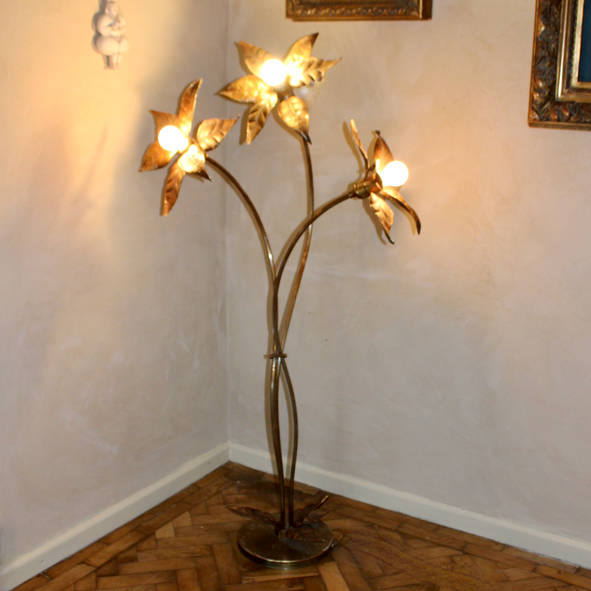 Willy Darro Mid Century Gold Floral Floor Lamp