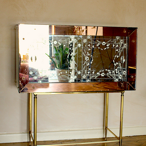 Venetian Drinks Cabinet in Rose Etched glass with Glass Florettes & floral Etching