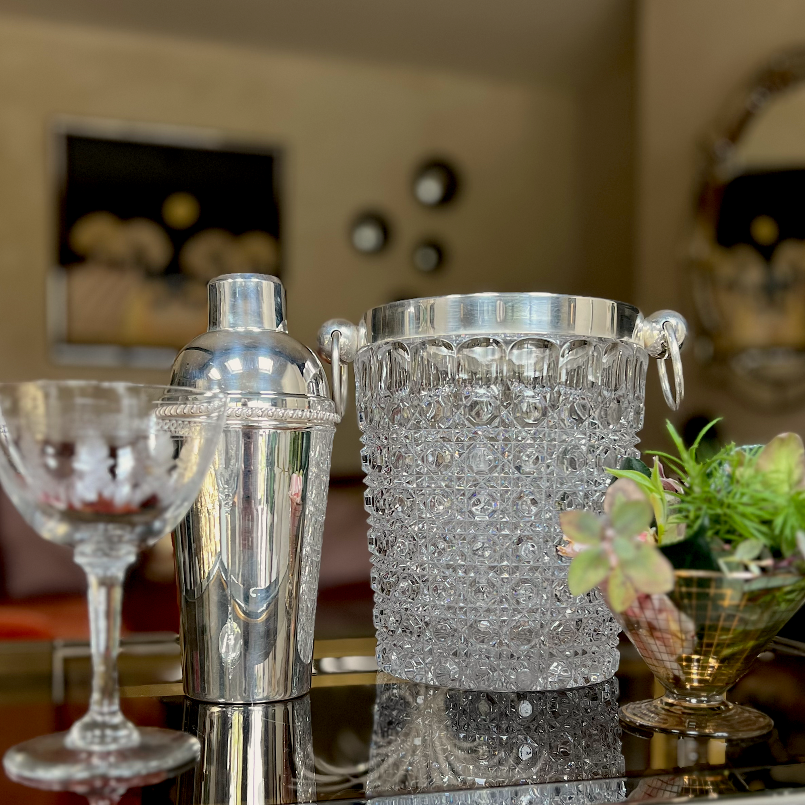 Beautiful Crystal and Silver Large Ice Bucket