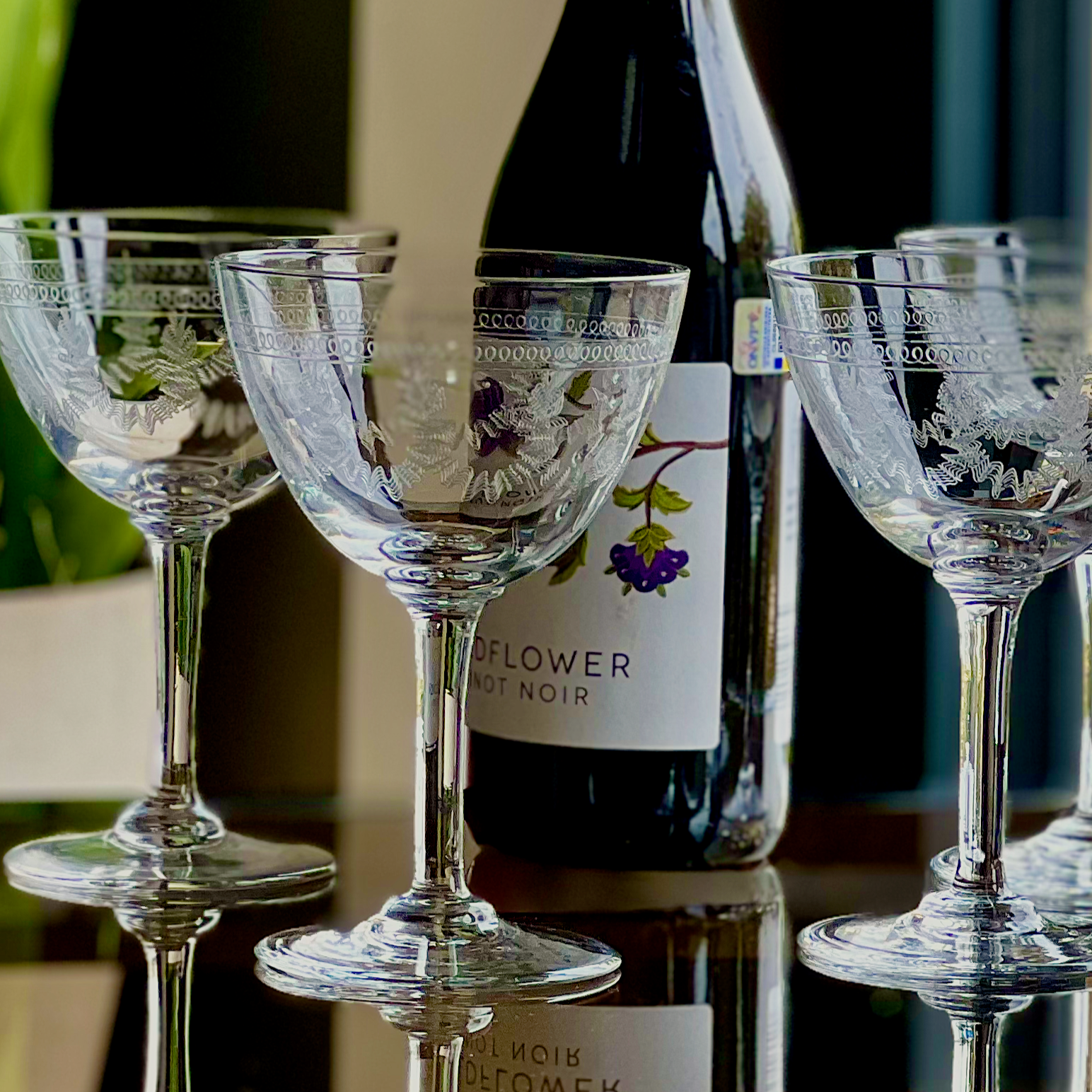 Pretty Wine Glasses with Etched Design