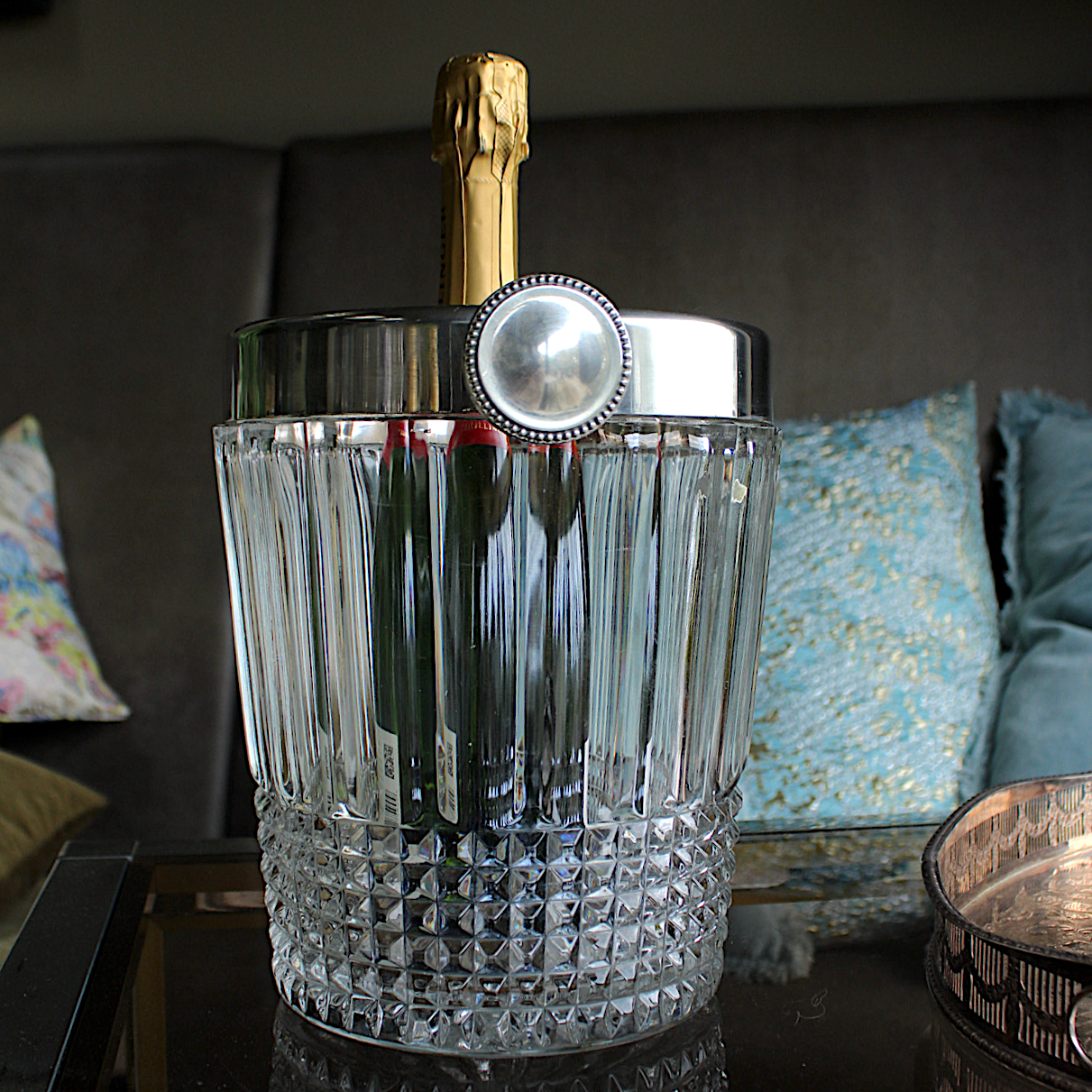 Wonderful Large Crystal Cut and Silver Ice Bucket