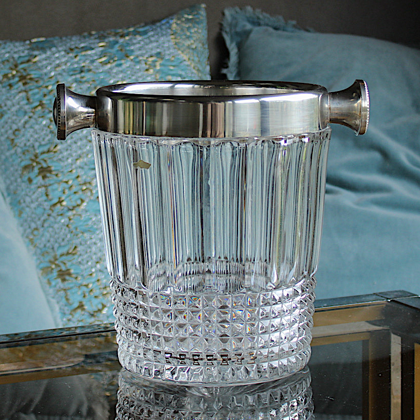 Large Crystal Cut and Silver Ice Bucket