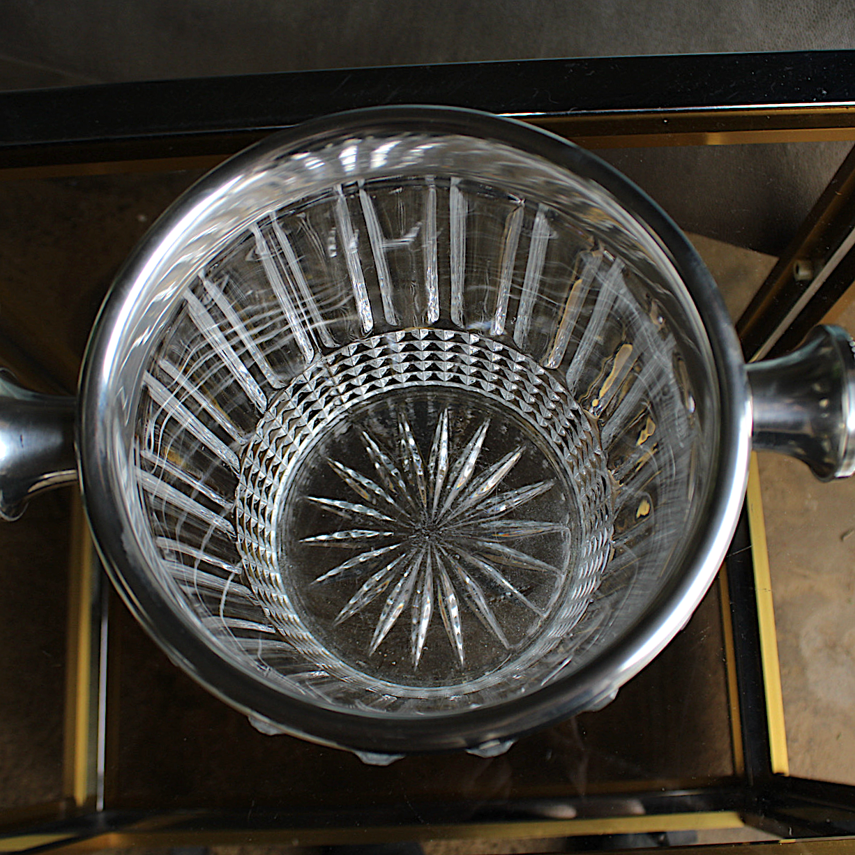 Large Crystal Cut and Silver Ice Bucket