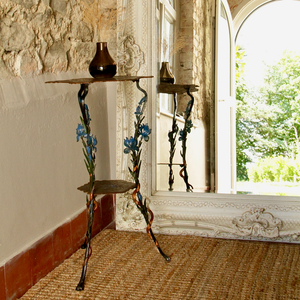 West German Beautiful Cast Iron Étagère Table with Decorative Floral Legs and Hand Painted 1920's