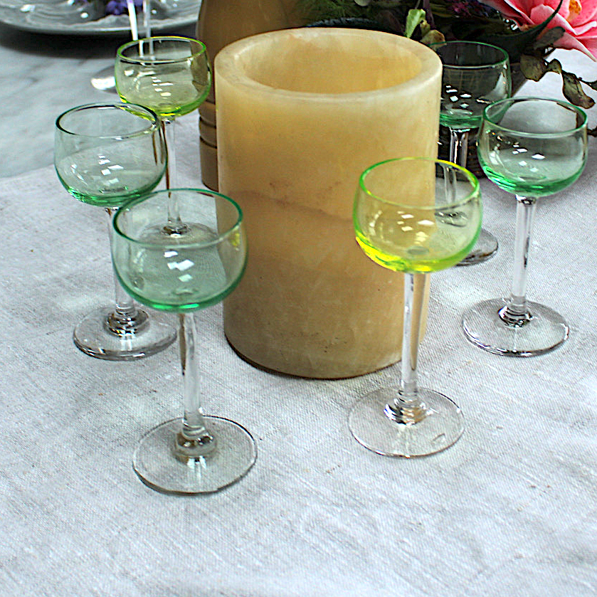 Vintage Green Long Stemmed Liquer Glasses