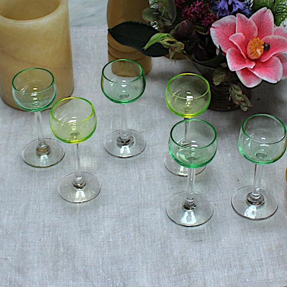 Vintage Green Long Stemmed Liquer Glasses