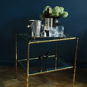 Mid Century Brass Faux Bamboo and Mirrored Glass Side | Accent | Sofa Table