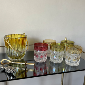 Beautiful Coloured Cut Glass Mid Century Cocktail Short Glasses