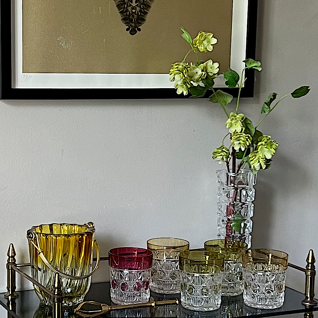 Beautiful Coloured Cut Glass Mid Century Cocktail Short Glasses