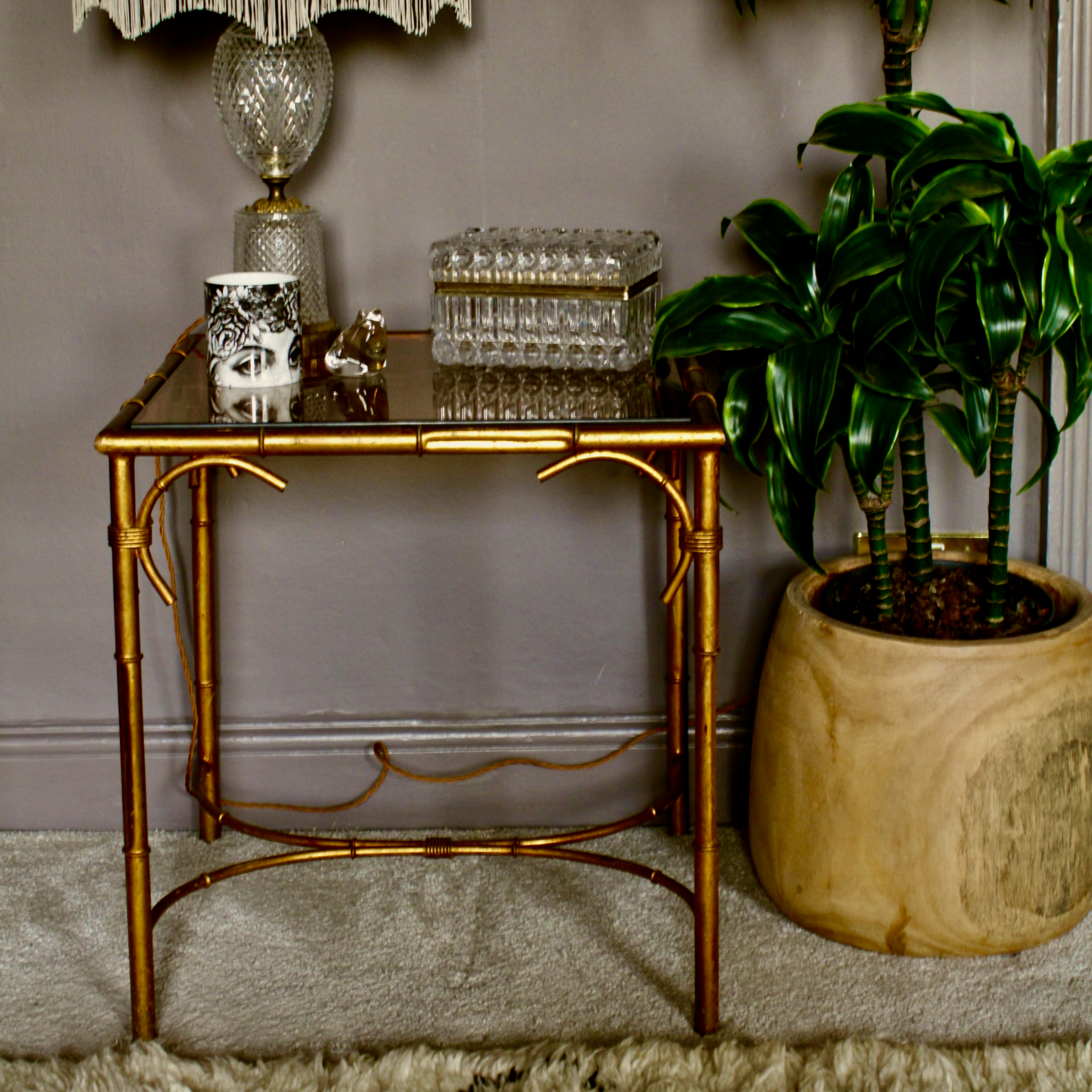 Gold Gilt Faux Bamboo Side Table by Hans Kögl