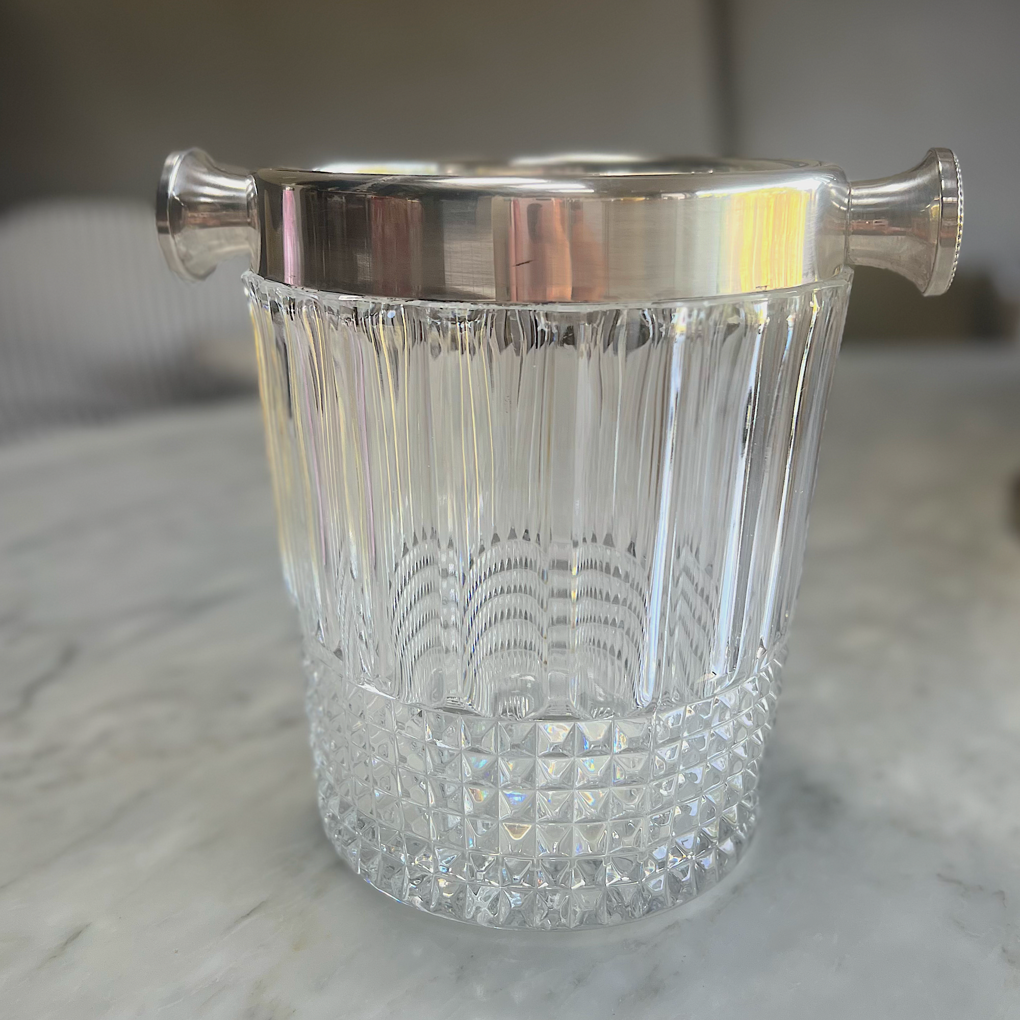 Wonderful Large Crystal Cut and Silver Ice Bucket