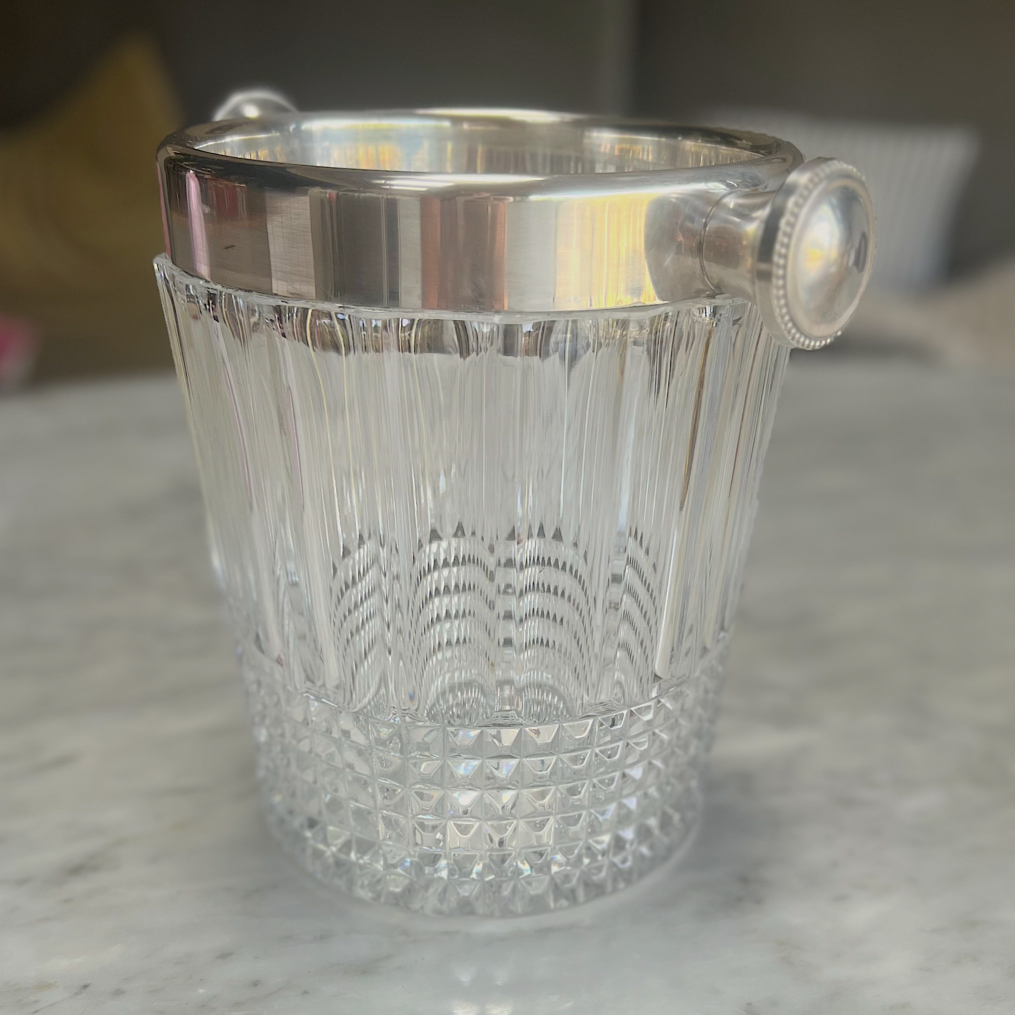 Large Crystal Cut and Silver Ice Bucket