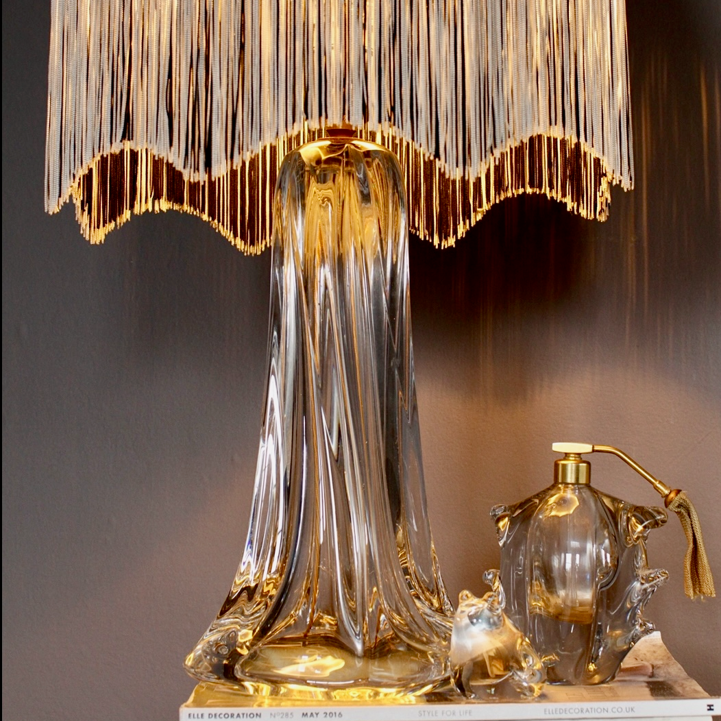 Val St Lambert Large Crystal Freeform Lamp Base