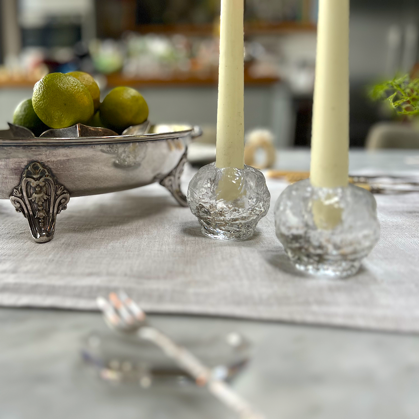 Mid Century Snowball Art Glass Candle Holders 'Kosta Boda'