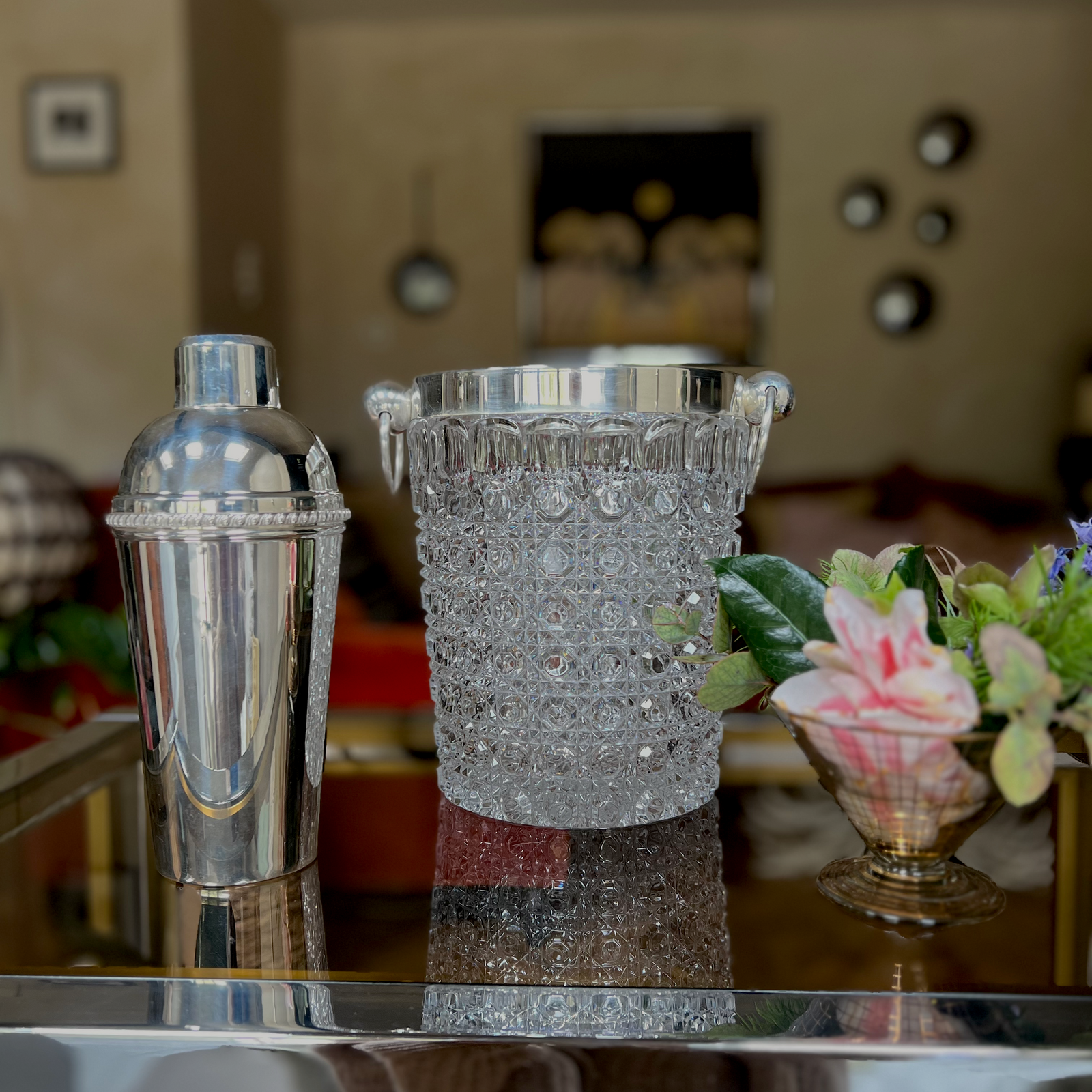 Beautiful Crystal and Silver Large Ice Bucket