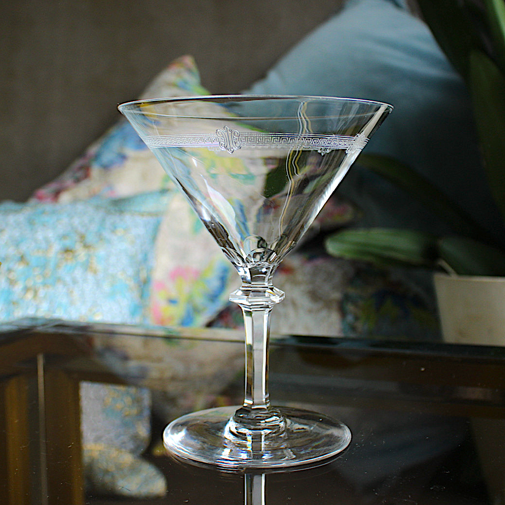 Vintage Martini Glasses Set with Etched Design