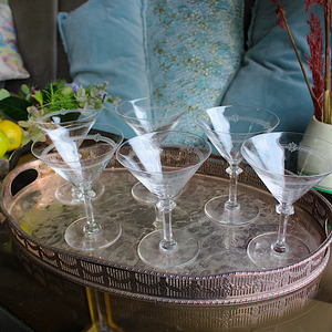 Vintage Martini Glasses Set with Etched Design