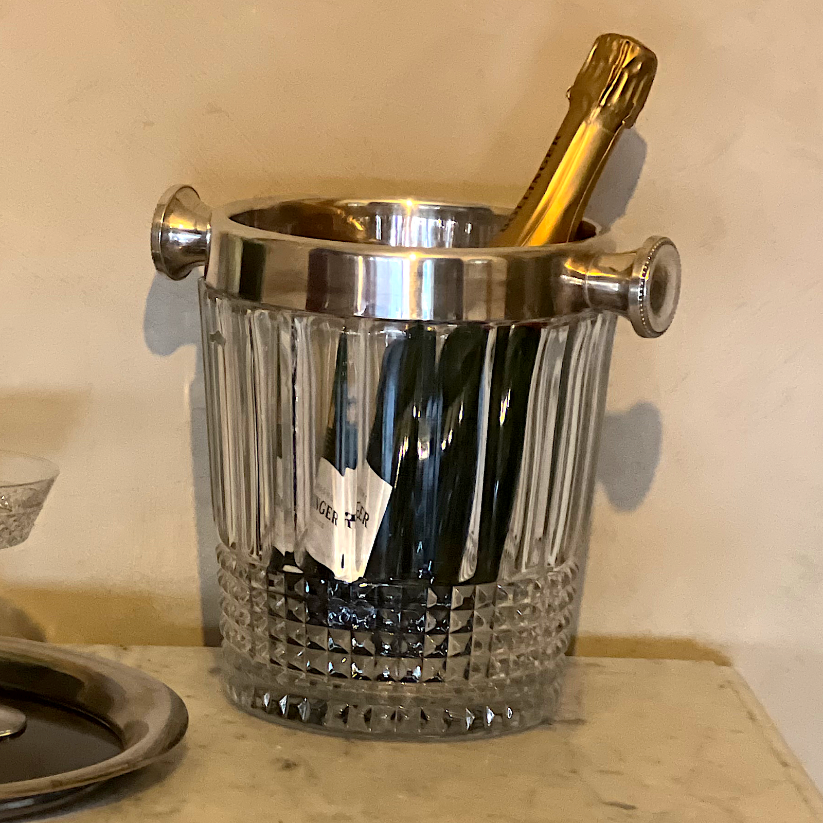 Wonderful Large Crystal Cut and Silver Ice Bucket