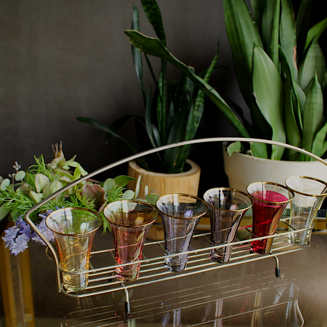 Mid Century Coloured Glasses Drinks Carrier