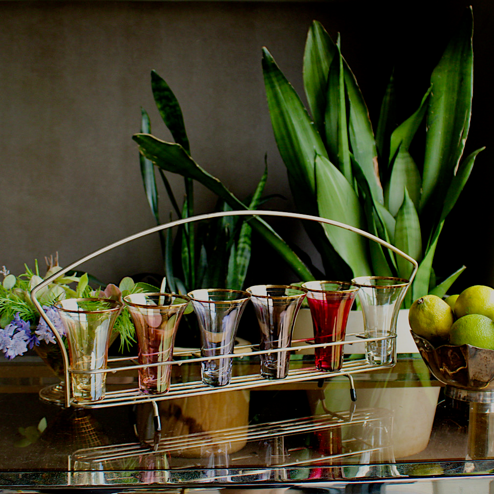 Mid Century Coloured Glasses Drinks Carrier