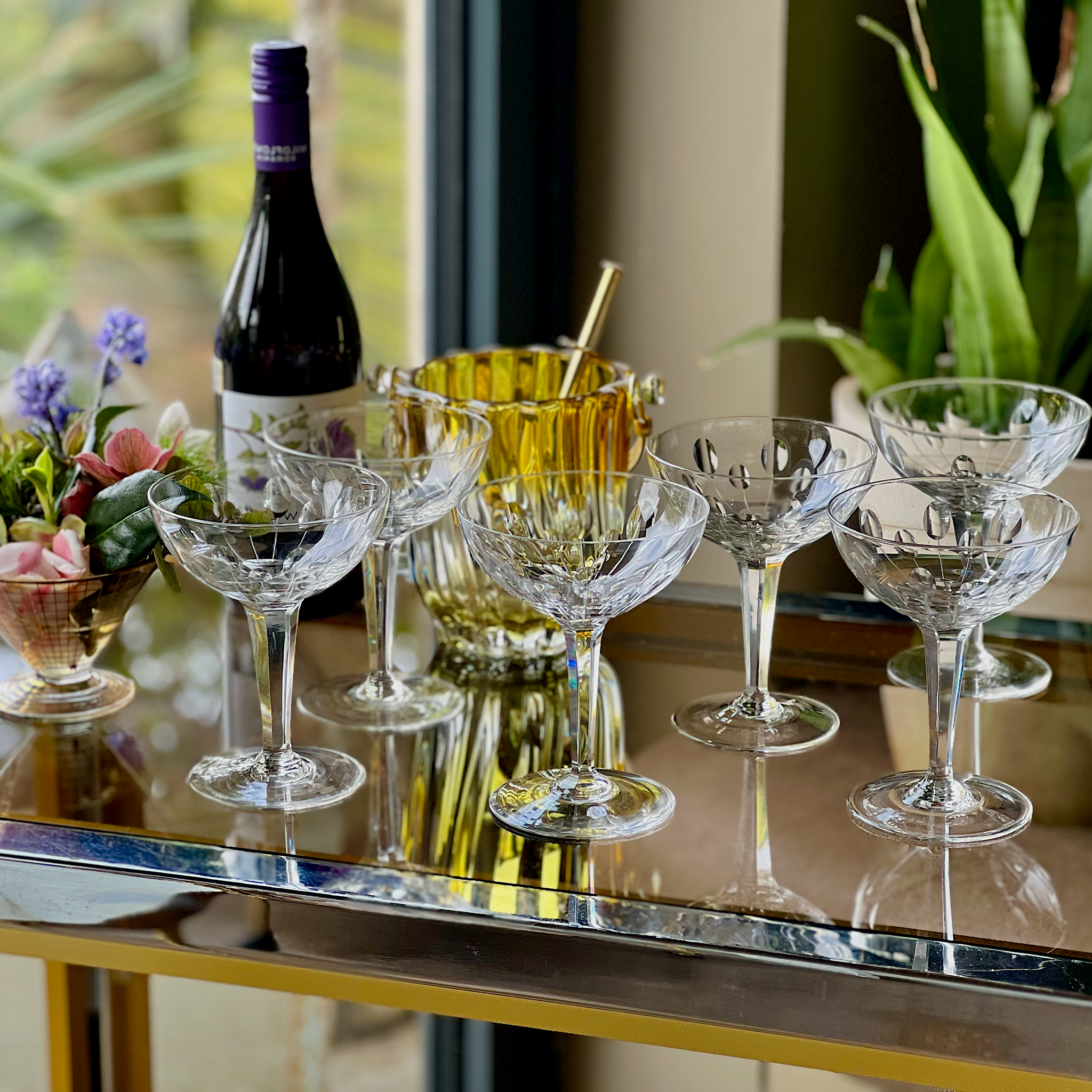 Verres à champagne en cristal de Bohême • Taille vintage • Base en étoile • Lot de 6 rares Verres à champagne en cristal de Bohême • Taille vintage • Base en étoile • Lot de 6 rares