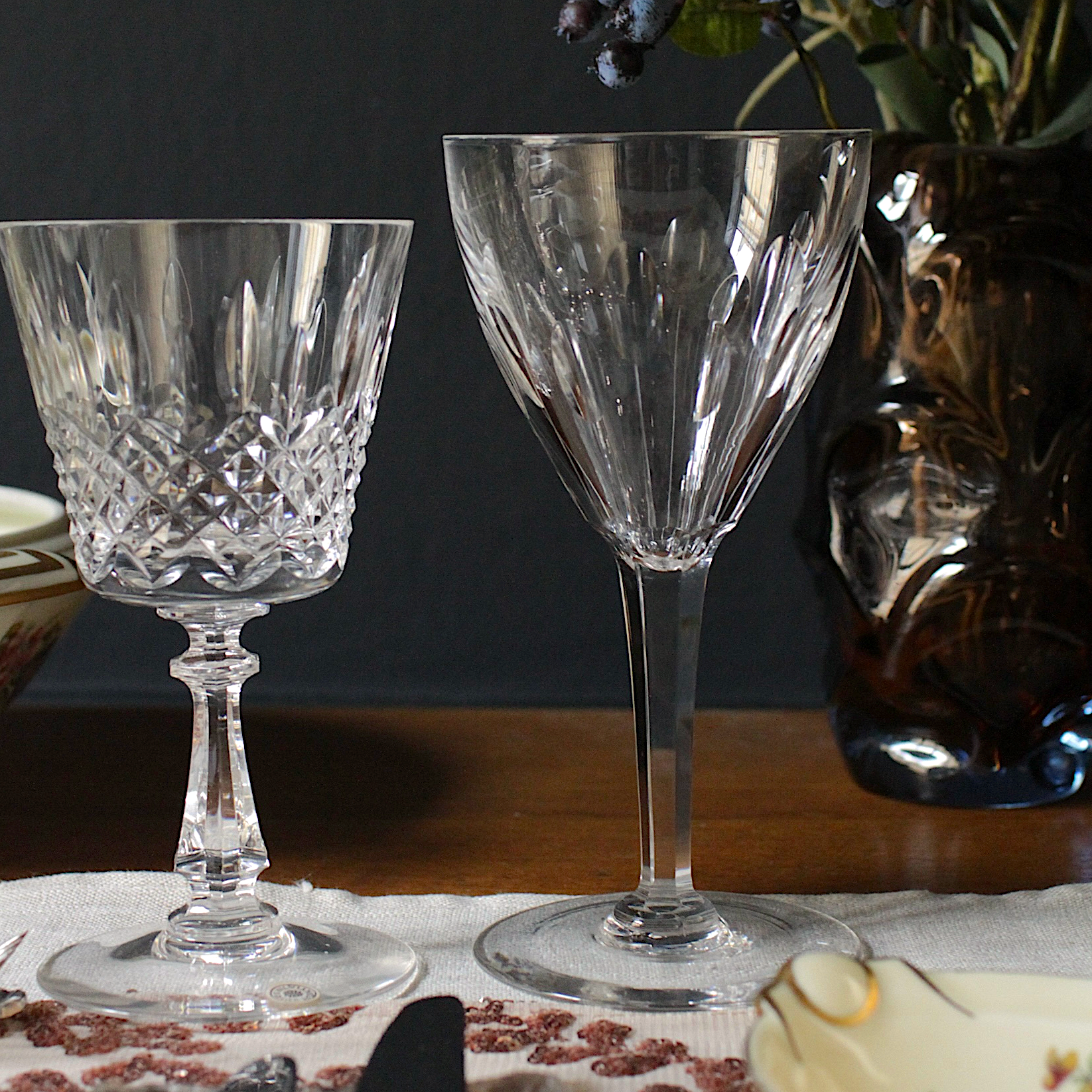 Val St Lambert Crystal Wine Glasses 'Nestor' Design