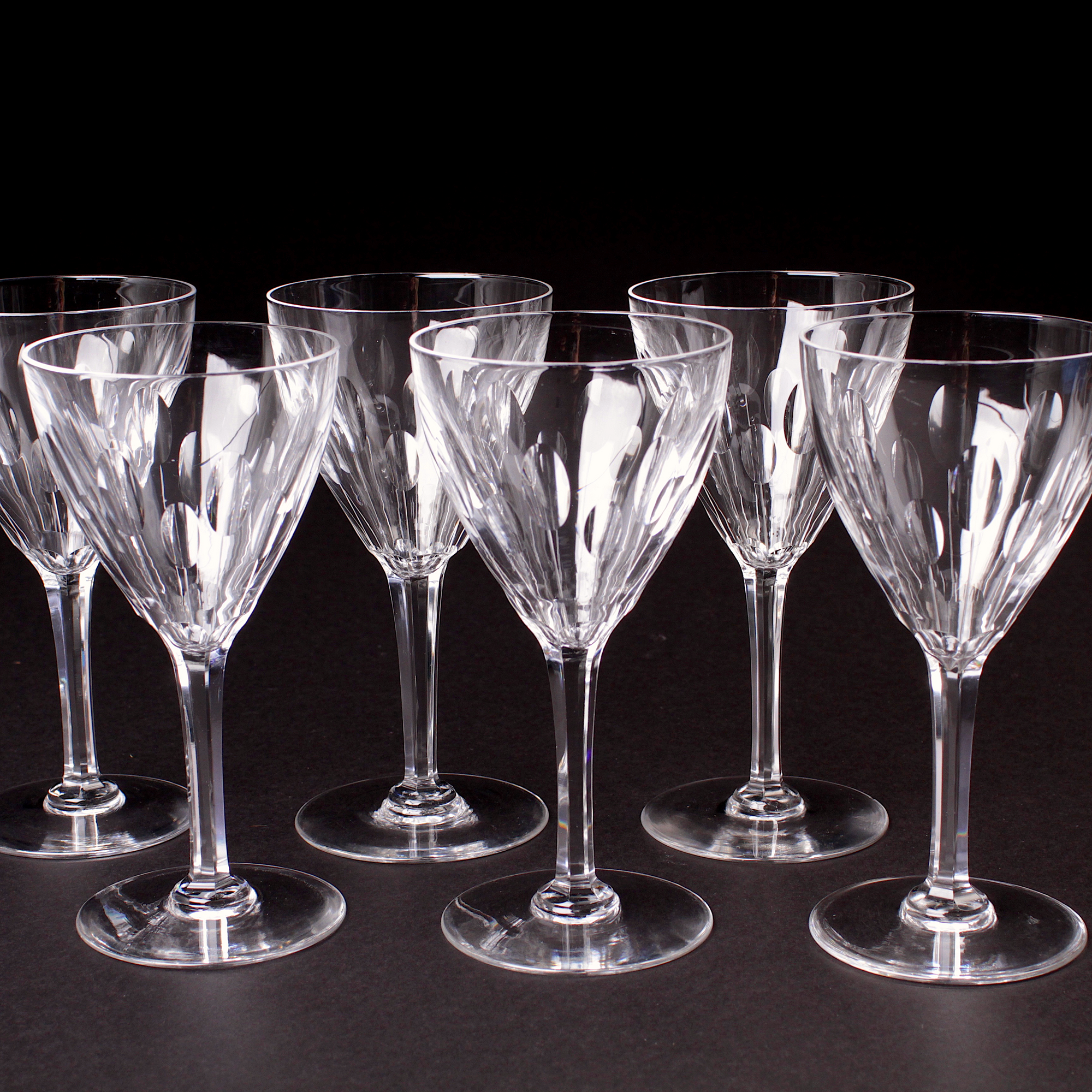 Val St Lambert Crystal Wine Glasses 'Nestor' Design