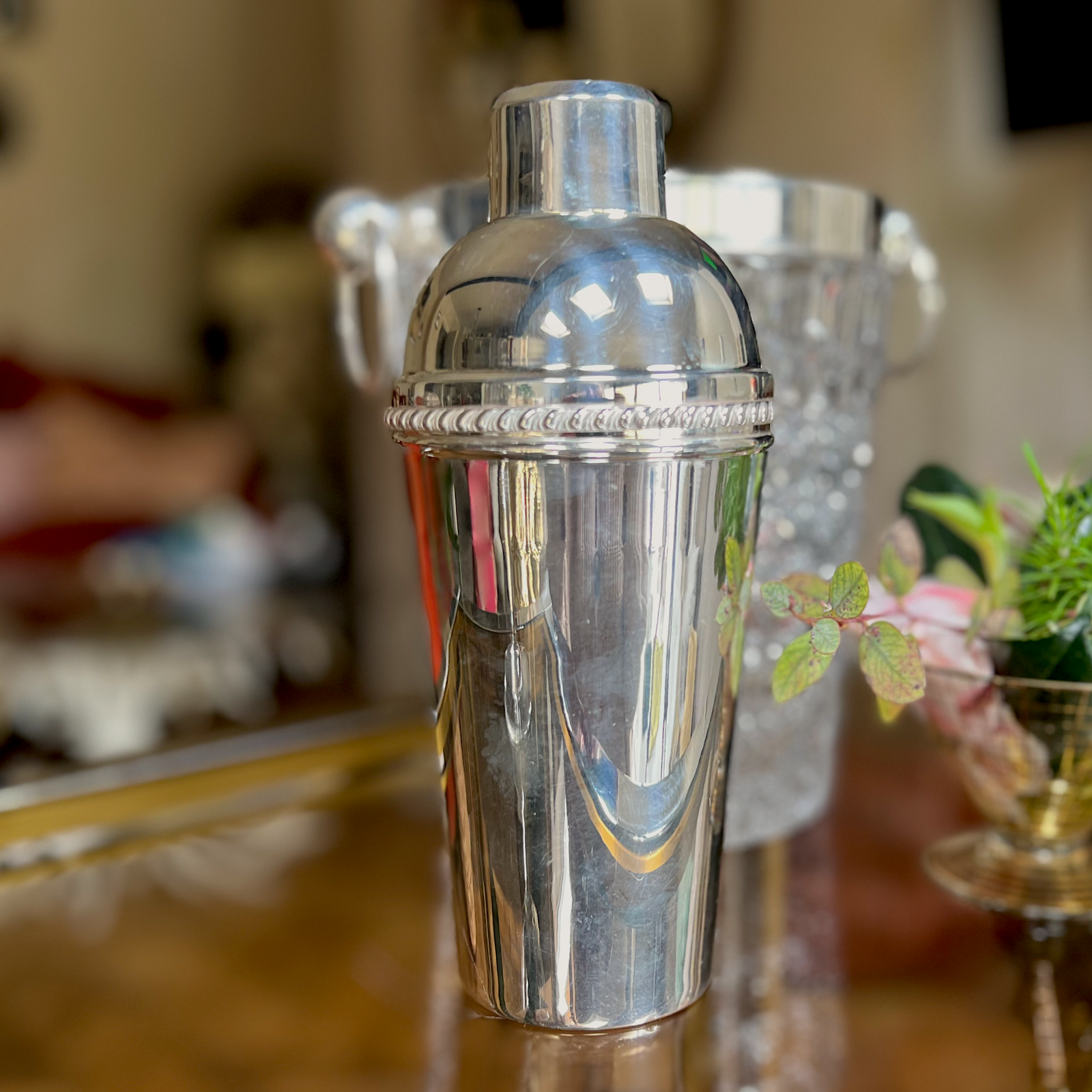 Large Silver Plated Cocktail shaker with Lemon Squeezer